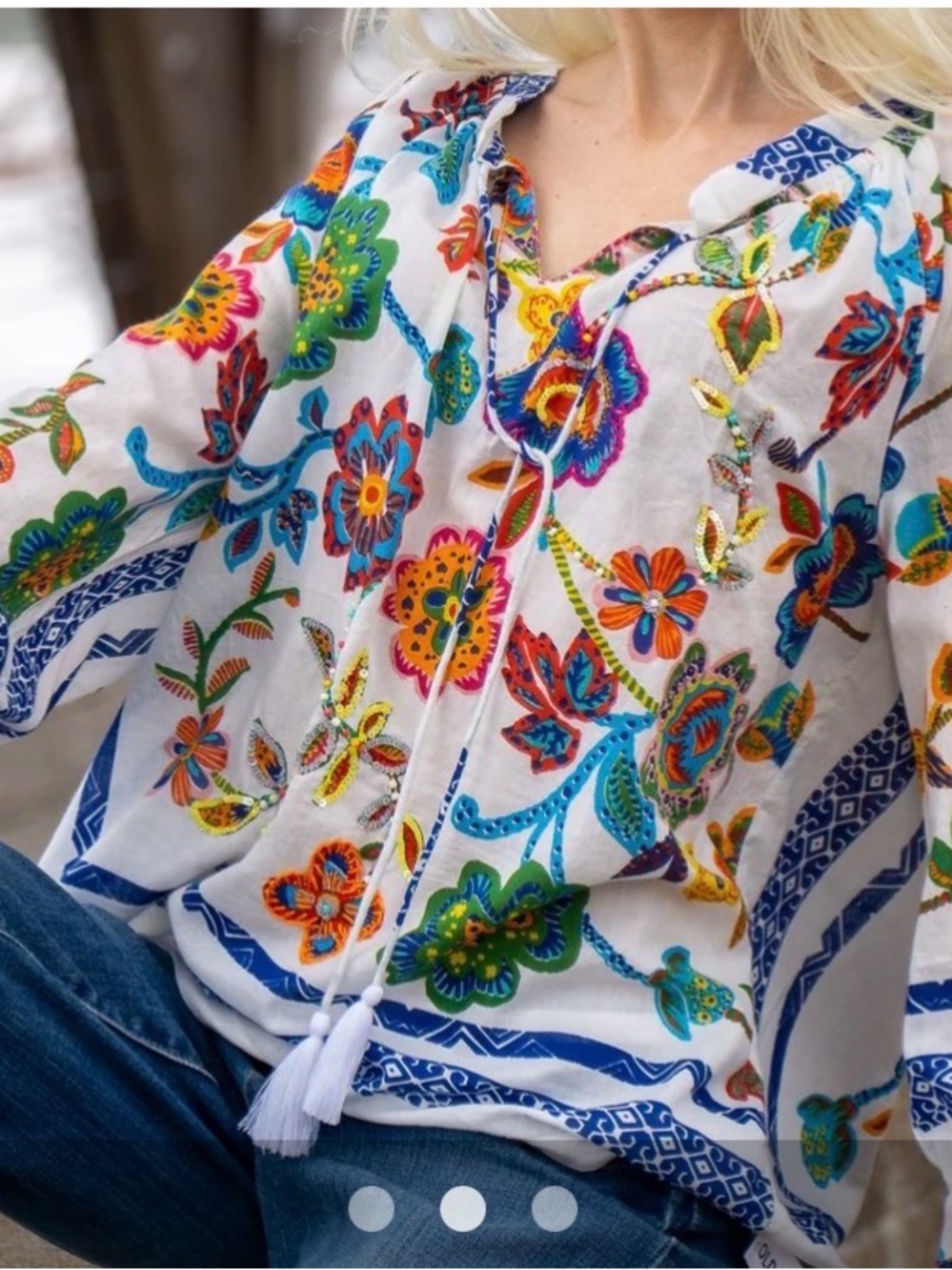 Kikisol Artisan White Embroidered Floral
Short KikiSol Tassel Top